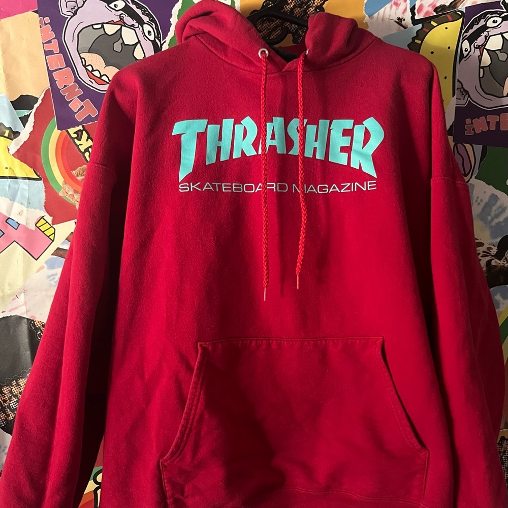 Thrasher Skateboard Magazine Red Sweatshirt Pullover Hoodie Size XL
